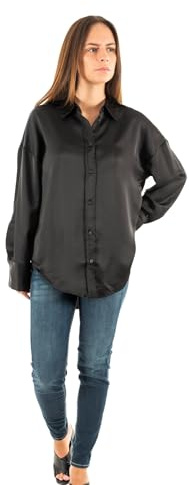 ONLY Onlmarta Ls oversize satinskjorta WVN blus, svart, M