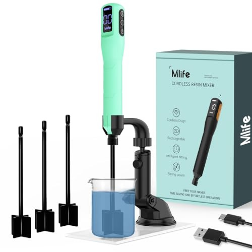 Mlife Upgraded Resin Mixer, Epoxy Resin Electric Stirrer, Paint Mixer & Timed Epoxy Resin Mixer for Epoxy Resin,Silicone Mixing, Resin Molds, DIY Crafts, Epoxy Resin Kit, with Mixer Stand(Light Green)