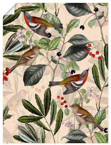 ARTLAND Wanddeko Poster & Kunstdrucke Wandposter DIN A3 Paradies Garten Pflanzen Blumen Blüten Vögel Vintage U4VX
