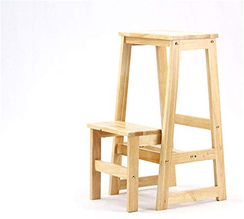 Escabeau Échelle en Bois À Deux Marches, Tabouret D'échelle Surélevant en Hauteur Support De Rangement en Bois Massif Double Couleur Raccords en Métal Échelle De Ménage/Naturel/29 X 48 X 70C