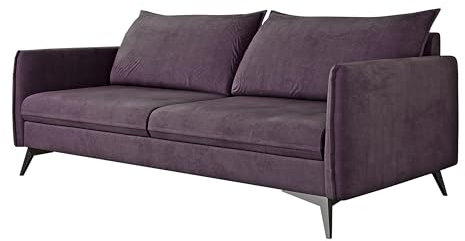 S-Style Möbel Nina Sofa 3-Sitzer Sofa für Wohnzimmer Couch Freistehende Polster Sofas & Couches Couchgarnitur Mit Schwarzen Metallfüßen Lila 199 x 91 x 86 cm
