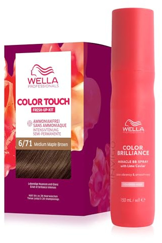 Vorteils-Set für gefärbtes Haar: demi-permanente Haarfarbe ohne Ammoniak in 6/71 Medium Maple Brown (130 ml) & Color Brilliance Miracle BB Spray – Leave-in Conditioner Spray mit Vitamin E (150 ml)