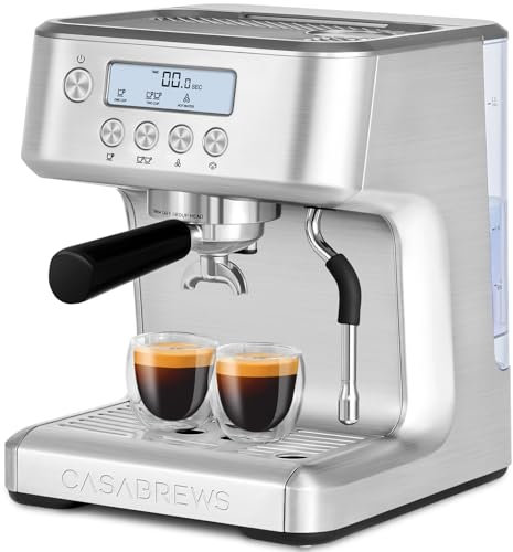 CASABREWS Ultra Espresso Machine with LCD Display, Espresso Maker with Powerful Milk Frother, Customizable Brewing Temperature, Provides Barista-Level Lattes and Cappuccinos, Gift for Men & Women