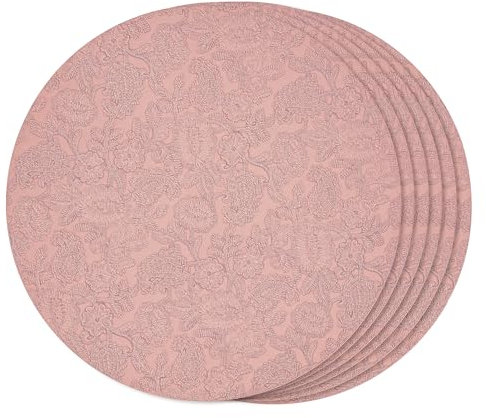 fanquare Tovagliette Rotonde Set di 6 Tovagliette Floreali Rosa 38cm Tappetini per Tavolo da Pranzo in Ecopelle Tappetini Impermeabili Resistenti al Calore per Casa Cucina Uso Quotidiano