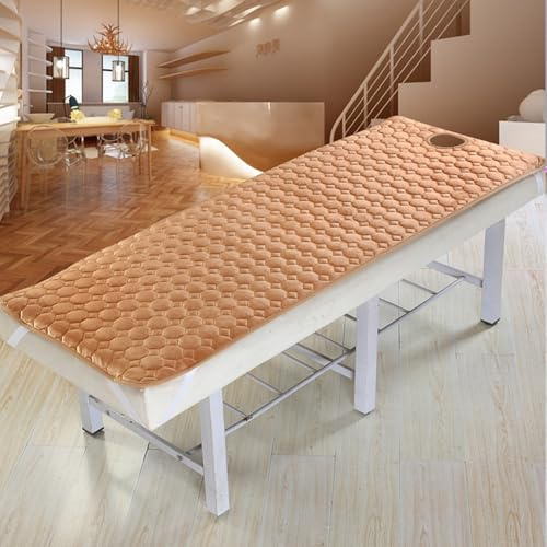 LDLCYCN Copriletto Trapuntato Con Foro Coprimaterasso Per Lettino Da Massaggio Con Fascia Elastica Imbottitura Per Letto Spa in Tessuto Peluche Corto Antiscivolo Testa Quadrata,Cachi,70 * 185cm(S)