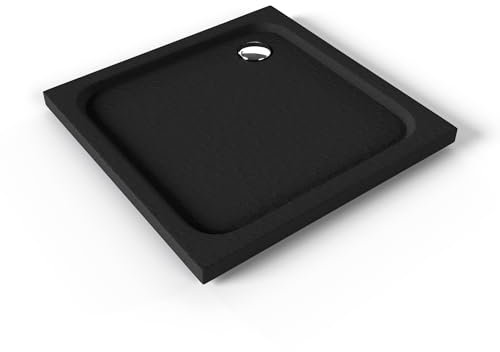 Moments of Glass Duschwanne SHIMMER STONE 80x80 cm in Schwarz, flache quadratische Duschtasse aus langlebigem Sanitäracryl in Schieferoptik inkl. Ablaufgarnitur (Siphon) mit Geruchsverschluss