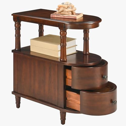 Narrow End Table with 2 Storage Drawers, Retro Vintage Sofa Beside Table, Wood Slim Telephone Table for Living Room,Saving-space, 23.4“L x 11.4W x 25.3H, No-Tools Assembly, Cherry Walnut BG-A508-CY
