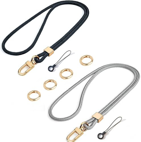2 Stück Schlüsselband Lang, Nylon Lanyards mit karabiner, Schlüsselbänder Umhängebänder mit Drehbarem Metallclip Abnehmbare Neck Lanyard Langes Handgelenk Paracord, Schwarz Grau