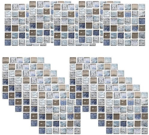 Adesivi per Piastrelle 20x20cm 18 pezzi Adesivi per Piastrelle 3D Mosaico Impermeabile PVC Autoadesivo Decorazione Adesivi Pavimento Bagno Cucina Parete Fai da Te Parati Impermeabile Buccia