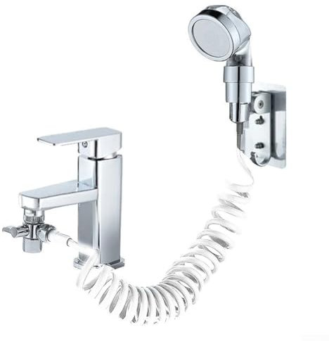 Besttoolifes Accesorio de ducha para grifos de baño, cabezal de ducha de mano con manguera telescópica y adaptador de grifo para lavado de pelo, ducha de mascotas, baño, lavadero, bañera de lavandería