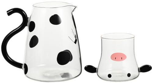 Garneck Caraffa Set Tazza da 1800 Ml Capacità Grande in Vetro a Forma di Mucca Cartone Animato Multifunzionale per Acqua e Vino Uso Domestico