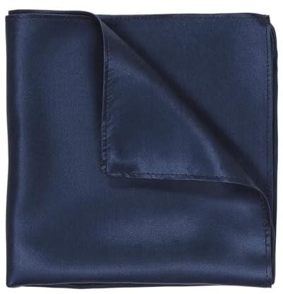 Pocket Squares for Men Navy Blue Silk Navy Blue Handkerchiefs Solid Color Soft Prefolded Suit Accessories 13.7x13.7 Inches Satin Pocket Square for Men Wedding, Prom, Business Events, Gift Packed