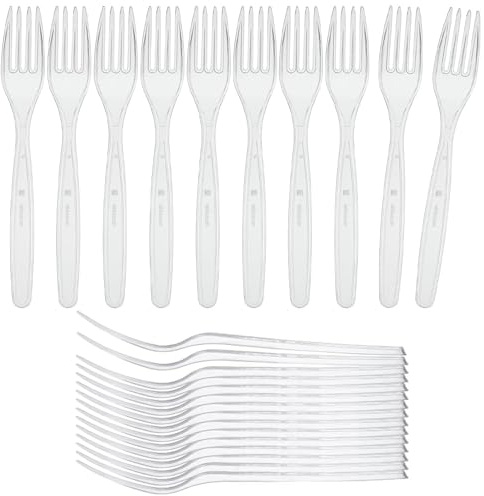 Zopper 100 Clear Plastic Forks | Durable Heavy Duty, Re-usable, Ideal for Weddings, Events, Parties, Dinning, Picnics, Office Use