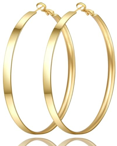 JOOTUEPO 5 mm De Large Grande Boucle d'oreille Creole, Femme Hypoallergéniques Boucle d Oreille Or Léger Boucle d Oreille, Boucle D'oreille Creole Femme Bijoux Creole Grands Créoles Or 40 MM