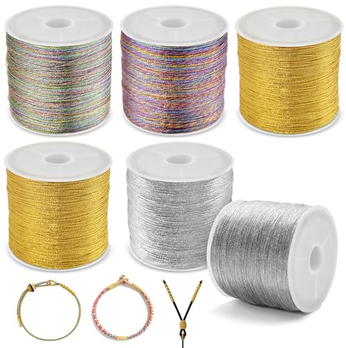 6 Rotoli di Filo Metallico per Gioielli Fai da Te, 0,4 mm x 100 m, 600 m Totali, Cordoncino Dorato e Argentato per Braccialetti, Collane, Bigiotteria e Uncinetto