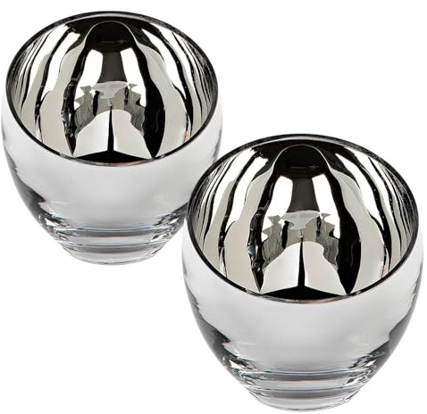 Fink Teelichthalter kugelförmig Ø 11 cm silber Innenfinish 2er Set - Deko Glas Windlichter & stilvolle Kerzenhalter für Teelichter oder kleine Kerzen, festliche Tischdekoration & Geschenkidee