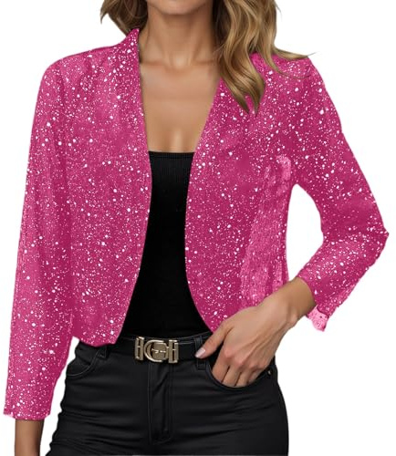 Veste à Paillettes pour Femme de Style boléro - Veste Courte Ouverte à Paillettes pour Les Occasions festives - Blazer élégant pour Robes de soirée et fêtes