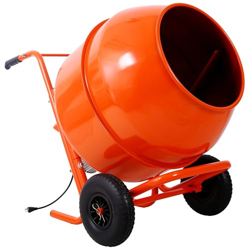 Zateety 8Cu.Ft Horizontal Portable Cement Mixer, 23 RPM Wheel Barrow Portable Cement Concrete Mixer,with 3/4HP 4.8 Amps Motor,115V-60Hz Construction Mixer for Concrete, Mortar & Stucco