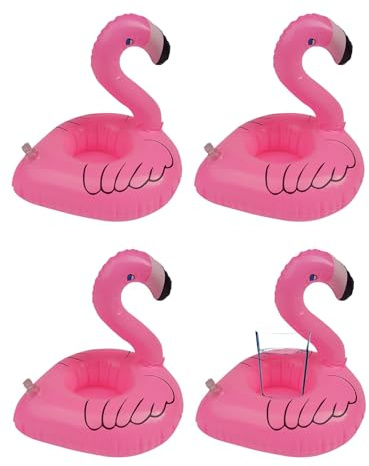 FEQDWOX Portavasos Flotador Inflable de Flamenco, 4 Unidades para Bebidas en Piscina, Fiestas y Playa, Soporte Estable que Evita Derrames para tus Vasos y Latas