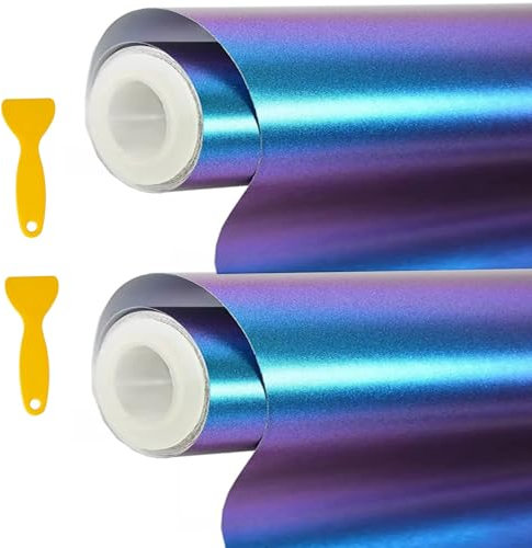 Lackschutzfolien für Auto, 2 Rolls 30 * 152cm Selbstklebend Flexibel Schutz Chamäleon Folie Lila zu Blau, Die Farbe Ändert