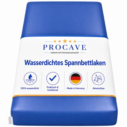 PROCAVE wasserdichtes Spannbettlaken in blau, atmungsaktiv und abwischbar, pflegeleichter Matratzenschoner, Made in Germany, in 120x200 cm