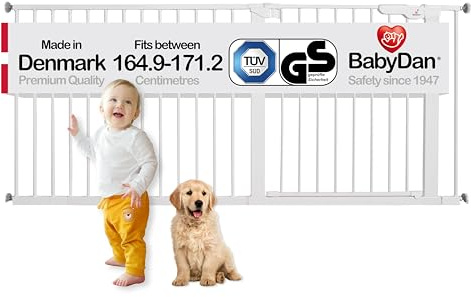 BabyDan Premier, Extra breit Ohne bohren Treppenschutzgitter, 164,9-171,2 cm, Babygitter/Sicherheitsgitter, Metall, Weiß, Hergestellt in Dänemark - (Haustiergitter/Hundegitter)