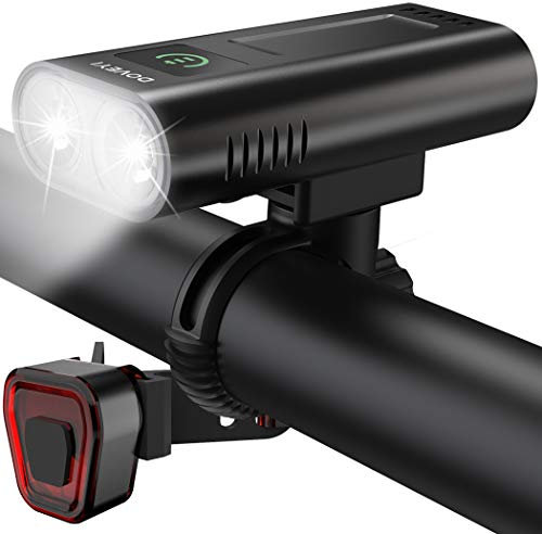 DOVEYI USB uppladdningsbara LED-cykellampor fram och bak, kraft 6400 mAh, superljus 2400 lumen cykelljus vattentät IPX5, cykellampor för väg- och mountainbikes