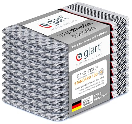 Glart 48GS 10er Set Küchentücher Grubentücher 90x45 cm aus 100% Baumwolle in schwarz, Oeko-TEX Standard 100 Zertifiziert, fusselfrei, waschbar, vorgewaschen für die Küche und Abwasch