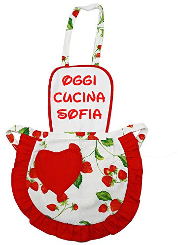 Bubabù Grembiulino PERSONALIZZATO baby cm.39x50 Grembiule Cucina Bambini TAGLIA UNICA BAMBINO Cotone 100% Made in Italy disegno con fragole
