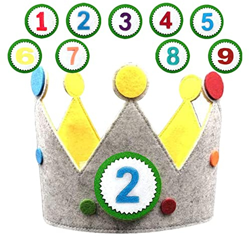 Geburtstagskrone, Geburtstagskrone Mädchen, Krone Geburtstag, Geburtstagskrone Junge, Geburtstagskranz Kinder,Partyhut Kinder mit Zahlen, Happy Birthday Girlande Filz Stoff Krone, 1-9 Geburtstag Deko