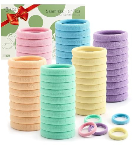 100 Pcs Thick Seamless Spring Hair Ties, Ponytail Holders Hair Accessories No Damage for Thick Hair Christmas Gift(Spring Colors)