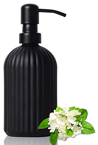 Topsky Glass Soap Dispenser with Black Metal Pump, 400ml Liquid Hand Soap Dispenser, Rustproof Pump for Kitchen & Bathroom, Great for Lotions, Essential Oil, Liquid Soaps Matte Black