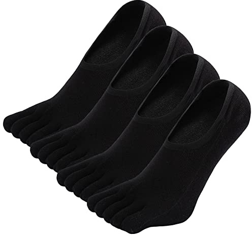 PUTUO Calcetines Invisibles de Dedos Hombre: Calcetines de Cinco Dedos Tobilleros de Algodón de Corte Bajo con Silicona Antideslizante Talla 43-46 4 Pares