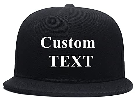Flat Bill Classic Hat Adjustable Personalised Brim High Top End Trendy Color Style Plain Tone Custom Baseball Cap (Black)