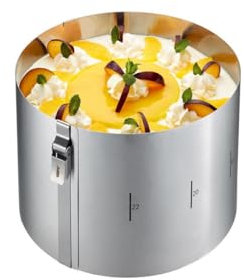 GEFU Tortenring TONDO CLIP, Ø 16–30 cm, H 15 cm | stufenlos verstellbar | mit patentiertem Sicherungsclip & Skalierung | Edelstahl, spülmaschinengeeignet