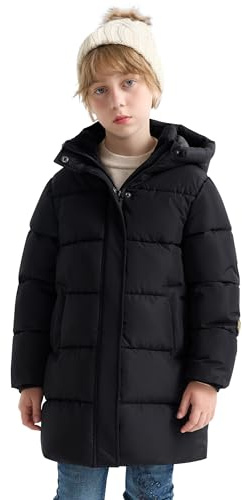 SOLOCOTE Manteaux d'Hiver Épais pour Garçons Longue Doudoune Imperméable avec Veste à Capuche pour Enfants Noir 14 ans