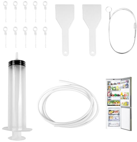 Avesteir 15 Stück kühlschrank abflussloch reinigungsset, kühlschrank abfluss reinigungsbürste, wiederverwendbar kühlschrank bürste, reinigung set mit Schlauch, Spritze, Enteisungsschaufeln, Kolben