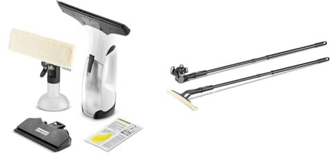 Bundle of Kärcher Window Vac WV 2 Plus N, Battery Running Time: 35 min, LED Display for Battery Status, 2 Suction Nozzles, Spray Bottle with Microfibre Cloth + Kärcher Window Vacuum Extension Set