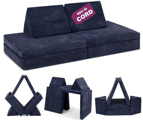 Linodino® Spielsofa Cord | Kindersofa aus Schaumstoff Bausteine - Spielsofa für Kinder & Kuschelecke im Kinderzimmer | Kindercouch | Oeko-TEX 100 Zertifiziert | Weltraumblau