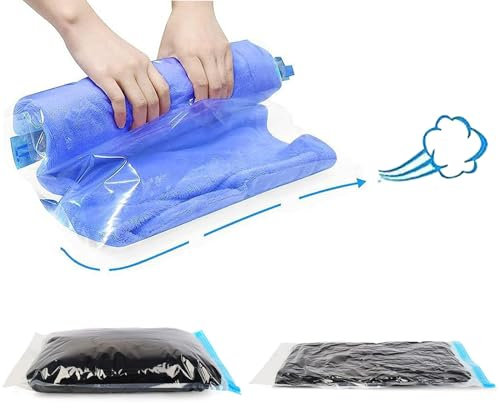 Set di Sacchetti Sottovuoto Vestiti da Viaggio, 11 Pezzi Include 5 Misure, Sacchi di Compressione Arrotolabili a Mano Senza Pompa, Riutilizzabile, per Vestiti, Biancheria Intima, Scarpe
