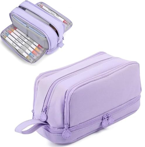 Voarge Astuccio, Astuccio Grande Capacità Astucci Bambini Ragazzo con 4 Scomparti Astuccio Materiale Scolastico Stazionario Ufficio Trucco Borsa Astucci per Università Studente Donna Uomo, Lilla