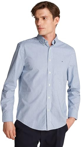 Tommy Hilfiger Uomo Camicia Flex Poplin Classic Regular Fit, Multicolore (Wedge Blue/Optic White), L