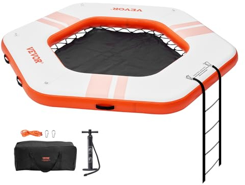 VEVOR Quai flottant gonflable, plate-forme de quai gonflable ø2,59 m piscine en maille ø1,52 m, tapis d'eau à plate-forme antidérapante avec sac portable et échelle amovible pour détente piscine plage