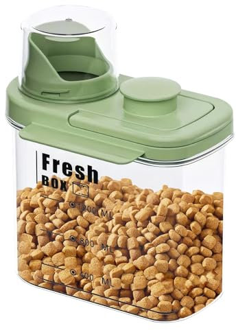 MINGPINHUIUS Dog Cat Food Storage Container - Transparent Sealed Insect-proof Moisture-proof Pet Food Storage Container, Portable Small Dog Food Container for Dry Food & Dry Feed (Green, S/1.5L)