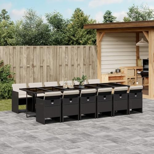 Homgoday Gartenmöbel-Set, 13-teilig, mit schwarzen Kissen aus Polyrattan, Gartenmöbel und Stühle für den Außenbereich, Gartenmöbel, Gartenmöbel-Set, Modell 3277709