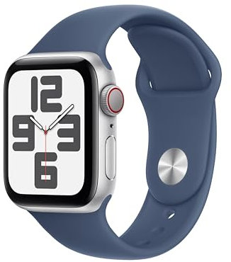 Apple Watch SE (2ª gen.) GPS + Cellular 40 mm Smartwatch con cassa in alluminio Argento e Cinturino Sport Denim - M/L. Tracker per il fitness e il sonno, app Battito, Rilevamento incidenti