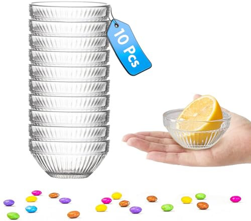 RIREKIS 75ml Small Glass Bowls, Set of 10 Mini Dipping Bowls, Tiny Prep Bowl, 3in Sauce Dish for Spices, Dipping Sauces, and Ice Cream Toppings, Dishwasher Safe