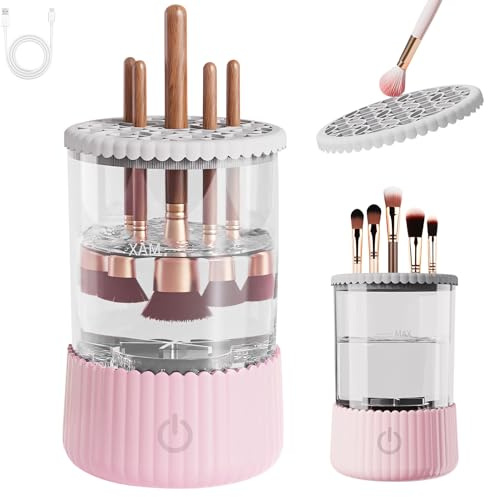 Nettoyeur de pinceaux de maquillage, électrique, rechargeable par USB, outil de nettoyage automatique pour pinceaux de maquillage de toutes tailles (A)