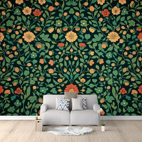Générique Papier Peint Intissé William Morris Fleurs Feuilles 200 x 140 cm Papier Peint Photo Panoramique, Poster Geant Mural Personnalisé 3D, pour Salon Cuisines Chambre Adulte Enfant Décor Murale