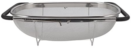 Colador de Fregadero Ovalado Grande, Cesta de Colador de Malla Fina de Acero Inoxidable con Asas de Goma Expandibles, Colador sobre el Fregadero para Escurrir, Enjuagar Frutas,